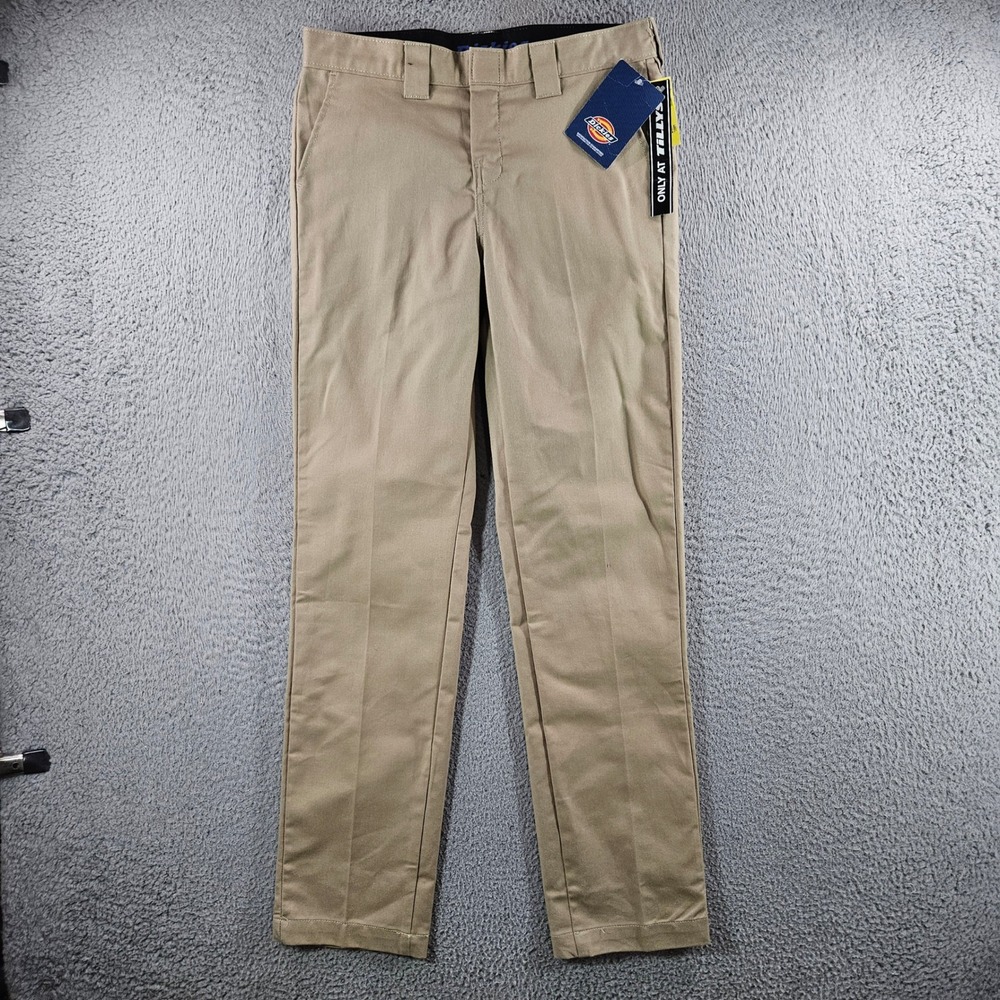 Dickies Boys Flex Pant Slim Fit Tapered Leg Khaki Chino Pants Size 16 NEW
